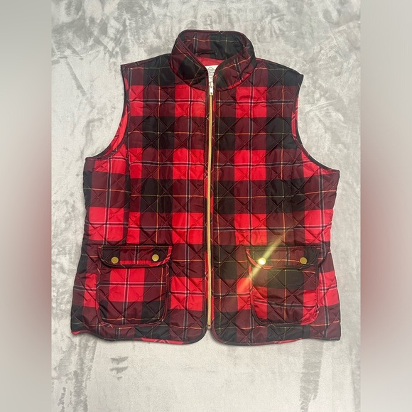 St. John’s Bay Puffer Quilted Vest Women’s XL Plaid Red Black Pockets - Picture 1 of 7